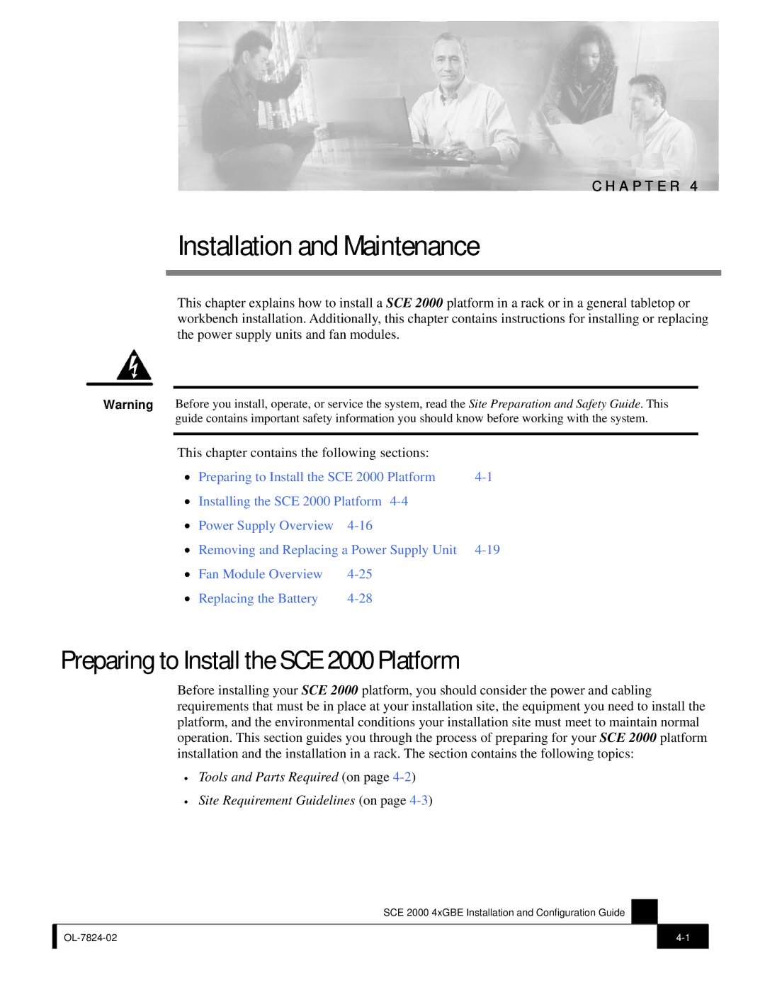 Cisco Systems SCE 2000 4xGBE manual Installation and Maintenance, Preparing to Install the SCE 2000 Platform 