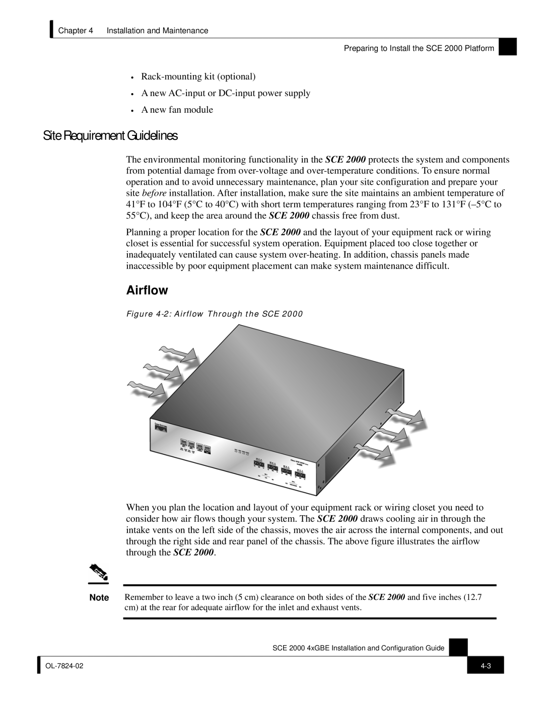 Cisco Systems SCE 2000 4xGBE manual Site Requirement Guidelines, Airflow 