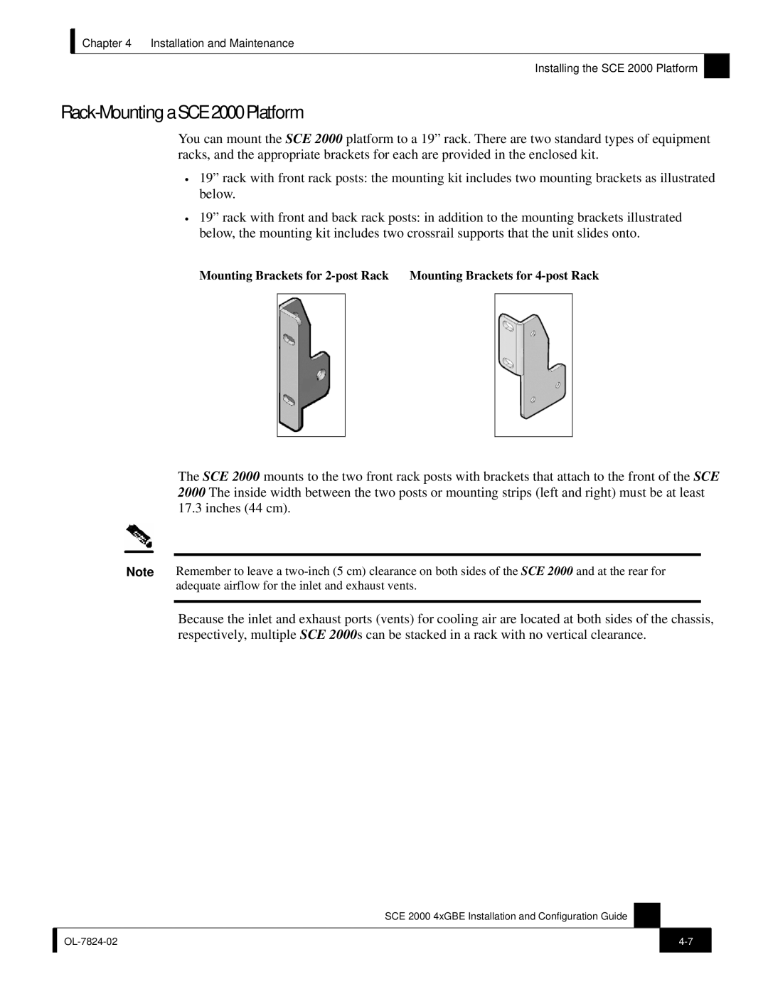 Cisco Systems SCE 2000 4xGBE manual Rack-Mounting a SCE 2000 Platform 