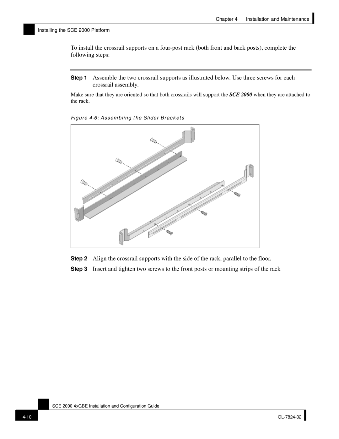 Cisco Systems SCE 2000 4xGBE manual Assembling the Slider Brackets 