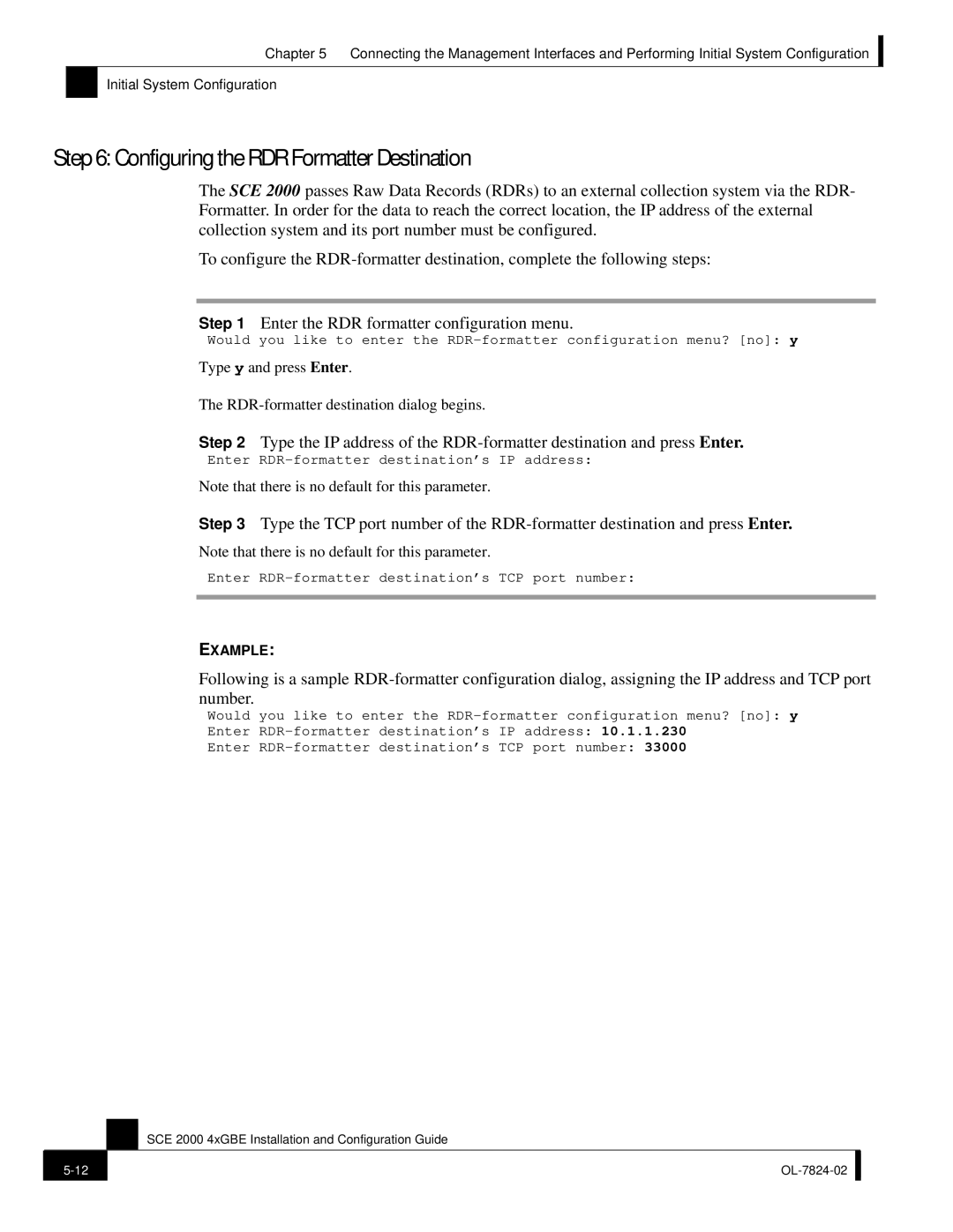 Cisco Systems SCE 2000 4xGBE manual Configuring the RDR Formatter Destination 