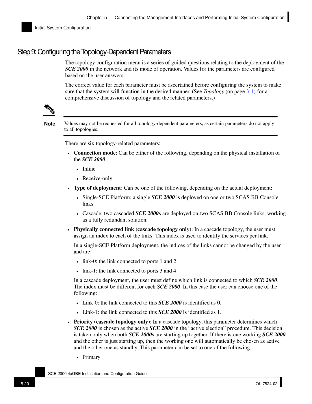 Cisco Systems SCE 2000 4xGBE manual Configuring the Topology-Dependent Parameters 