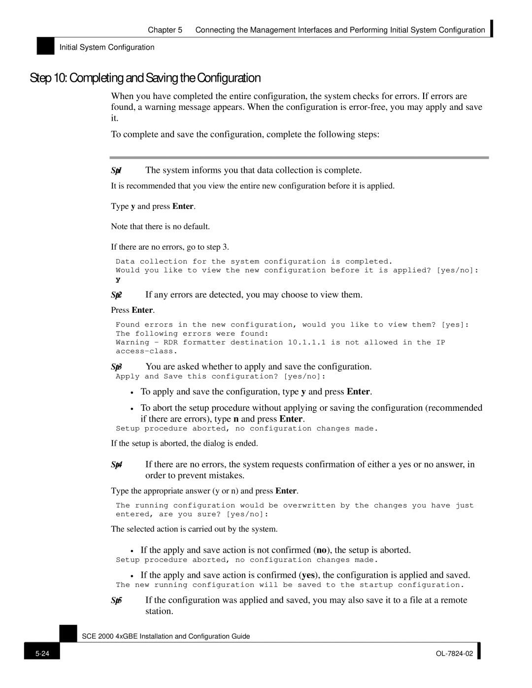 Cisco Systems SCE 2000 4xGBE manual Completing and Saving the Configuration 