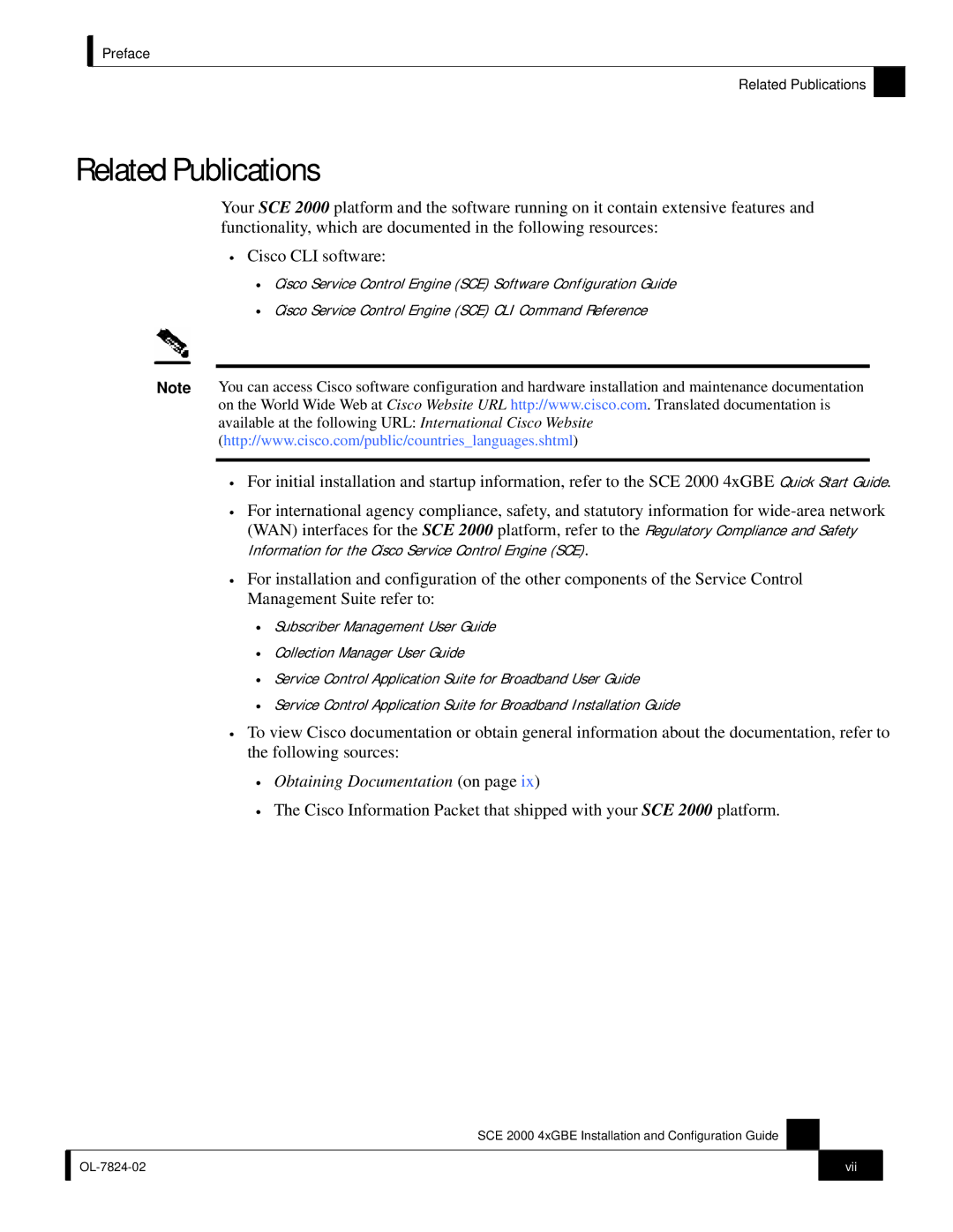 Cisco Systems SCE 2000 4xGBE manual Related Publications, Obtaining Documentation on 