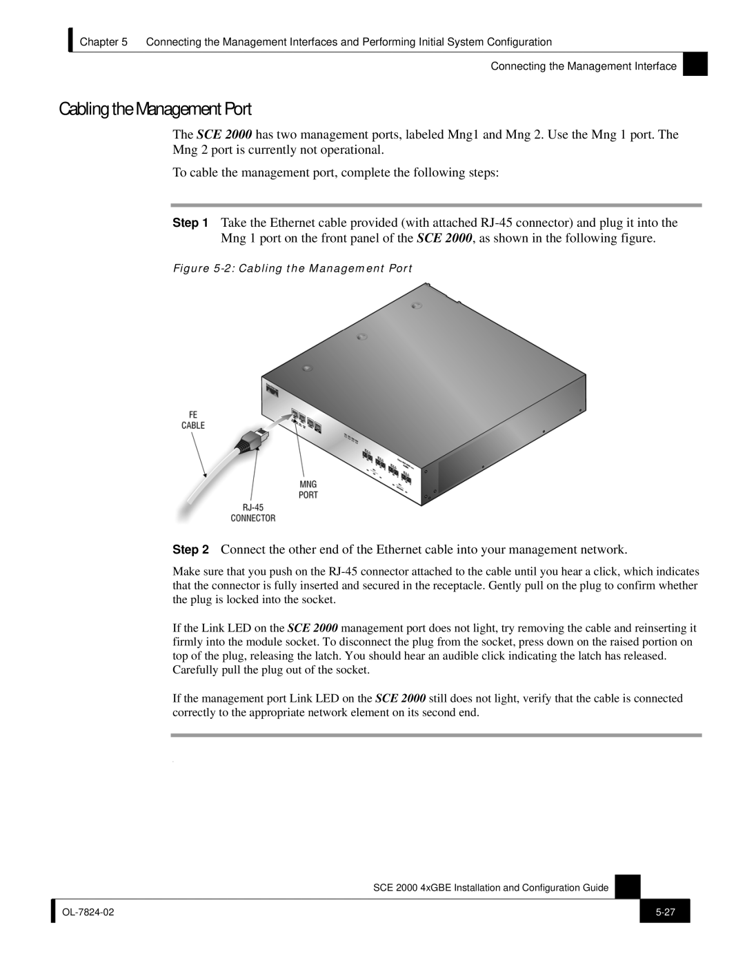 Cisco Systems SCE 2000 4xGBE manual Cabling the Management Port 