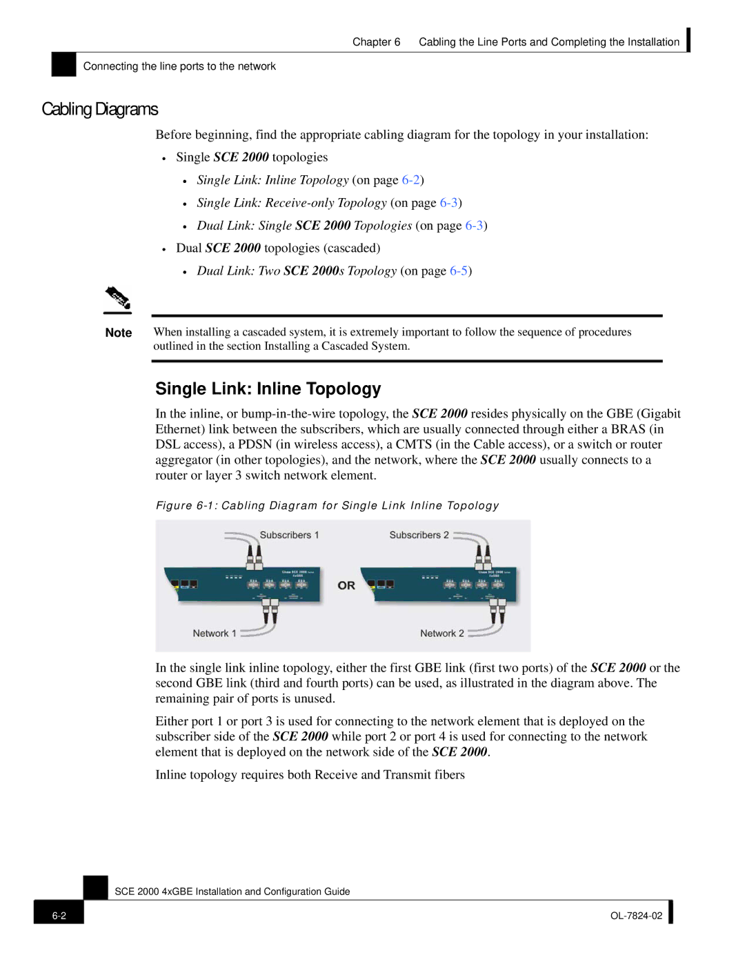 Cisco Systems SCE 2000 4xGBE manual Cabling Diagrams, Dual SCE 2000 topologies cascaded 