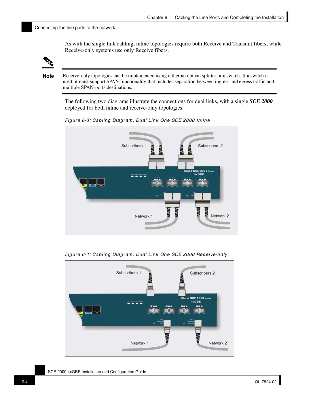 Cisco Systems SCE 2000 4xGBE manual Cabling Diagram Dual Link One SCE 2000 Inline 