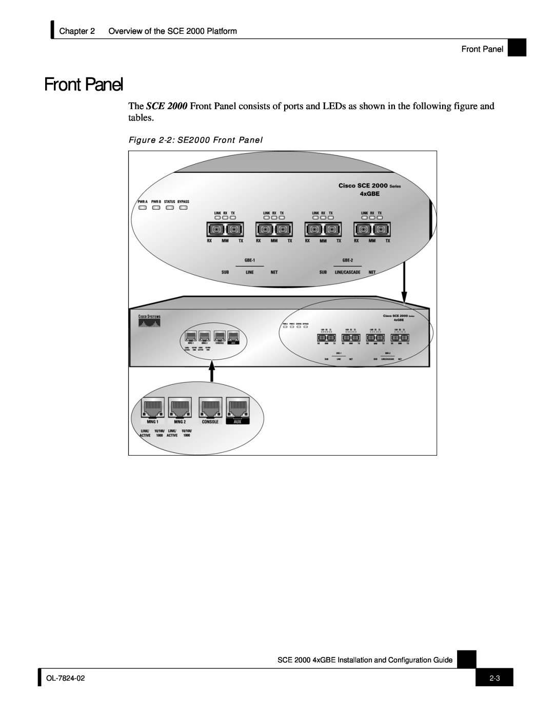 Cisco Systems SCE 2000 4xGBE manual Overview of the SCE 2000 Platform Front Panel, 2 SE2000 Front Panel, OL-7824-02 