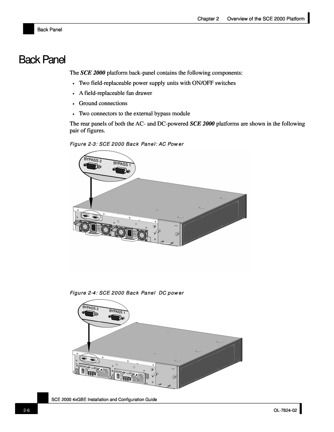 Cisco Systems SCE 2000 4xGBE manual Back Panel 