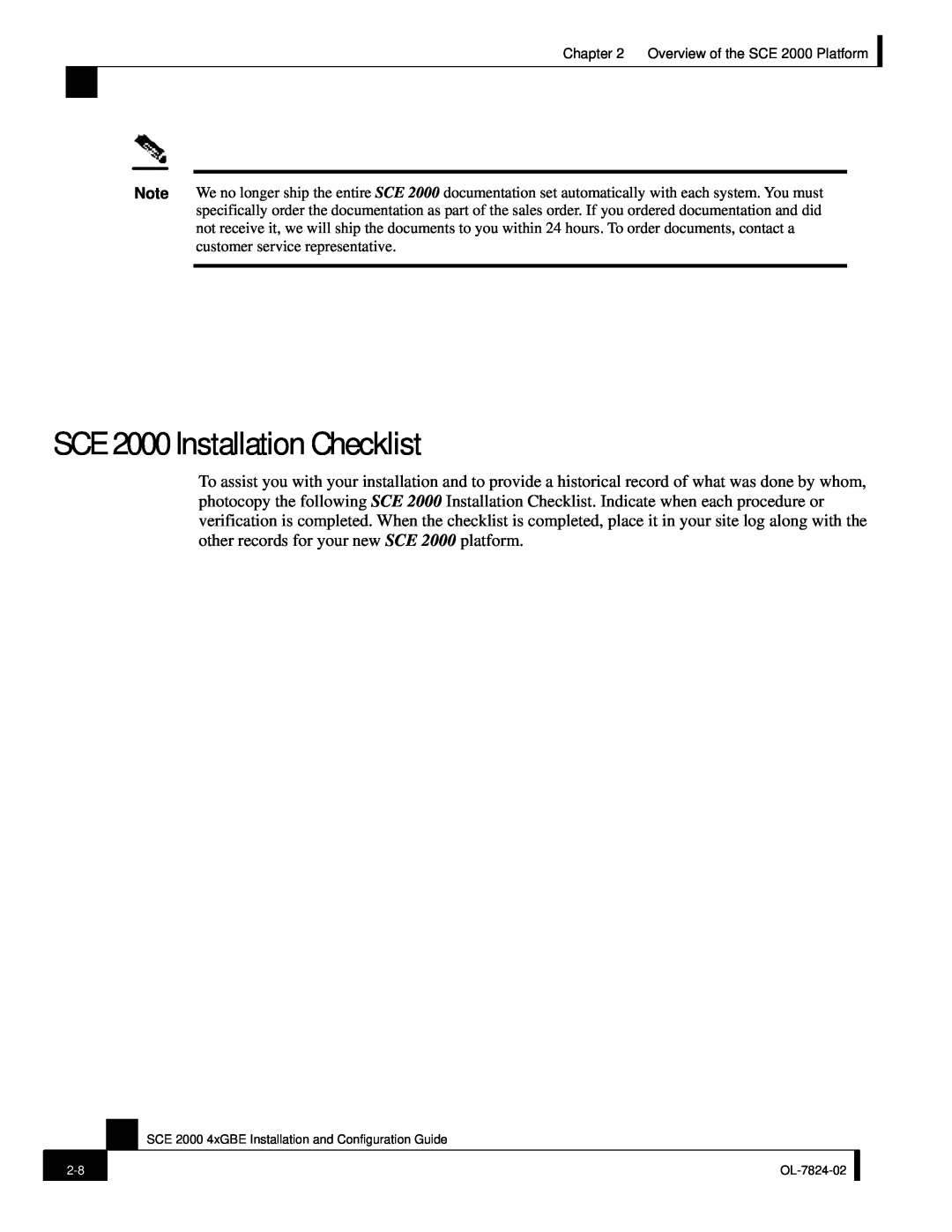 Cisco Systems SCE 2000 4xGBE manual SCE 2000 Installation Checklist 