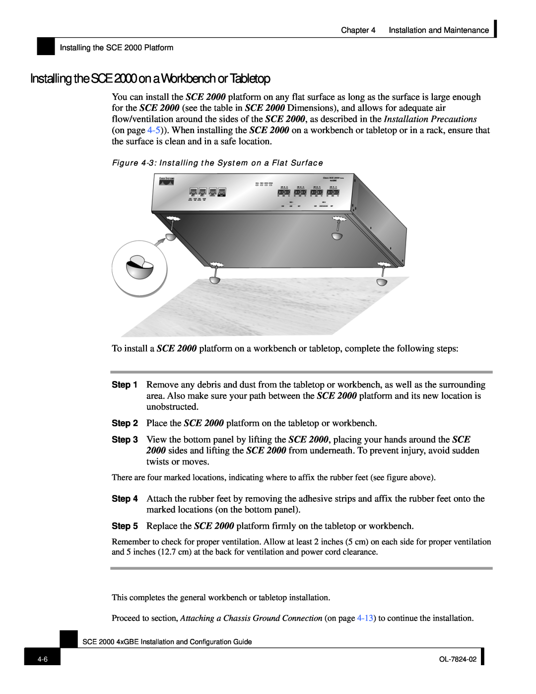 Cisco Systems SCE 2000 4xGBE manual Installing the SCE 2000 on a Workbench or Tabletop 
