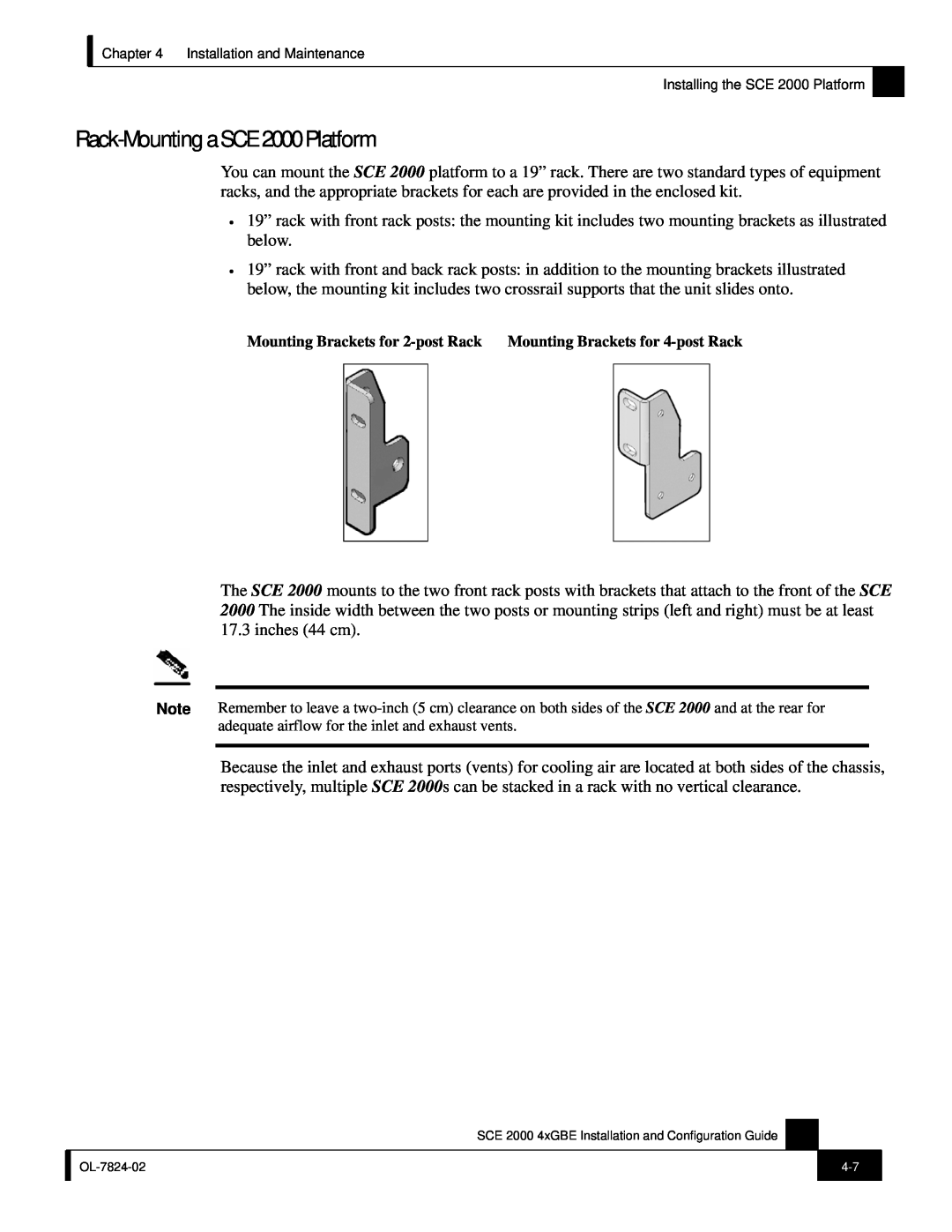 Cisco Systems SCE 2000 4xGBE manual Rack-Mounting a SCE 2000 Platform 