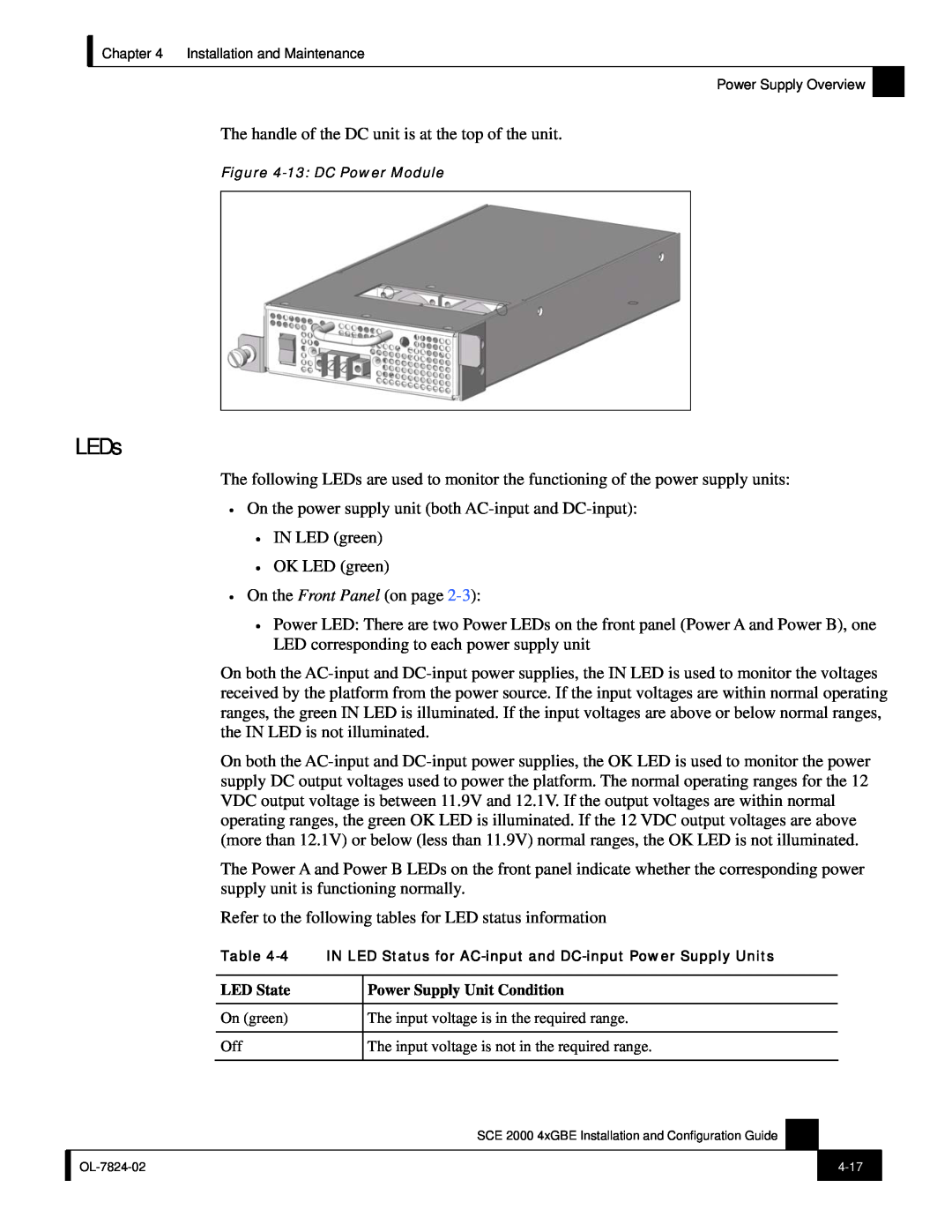 Cisco Systems SCE 2000 4xGBE manual LEDs 