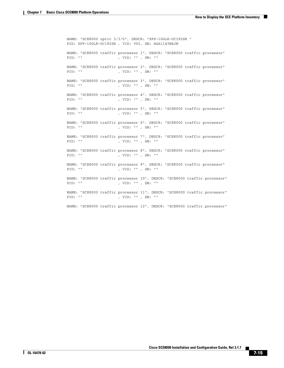 Cisco Systems SCE8000 manual Pid Vid 