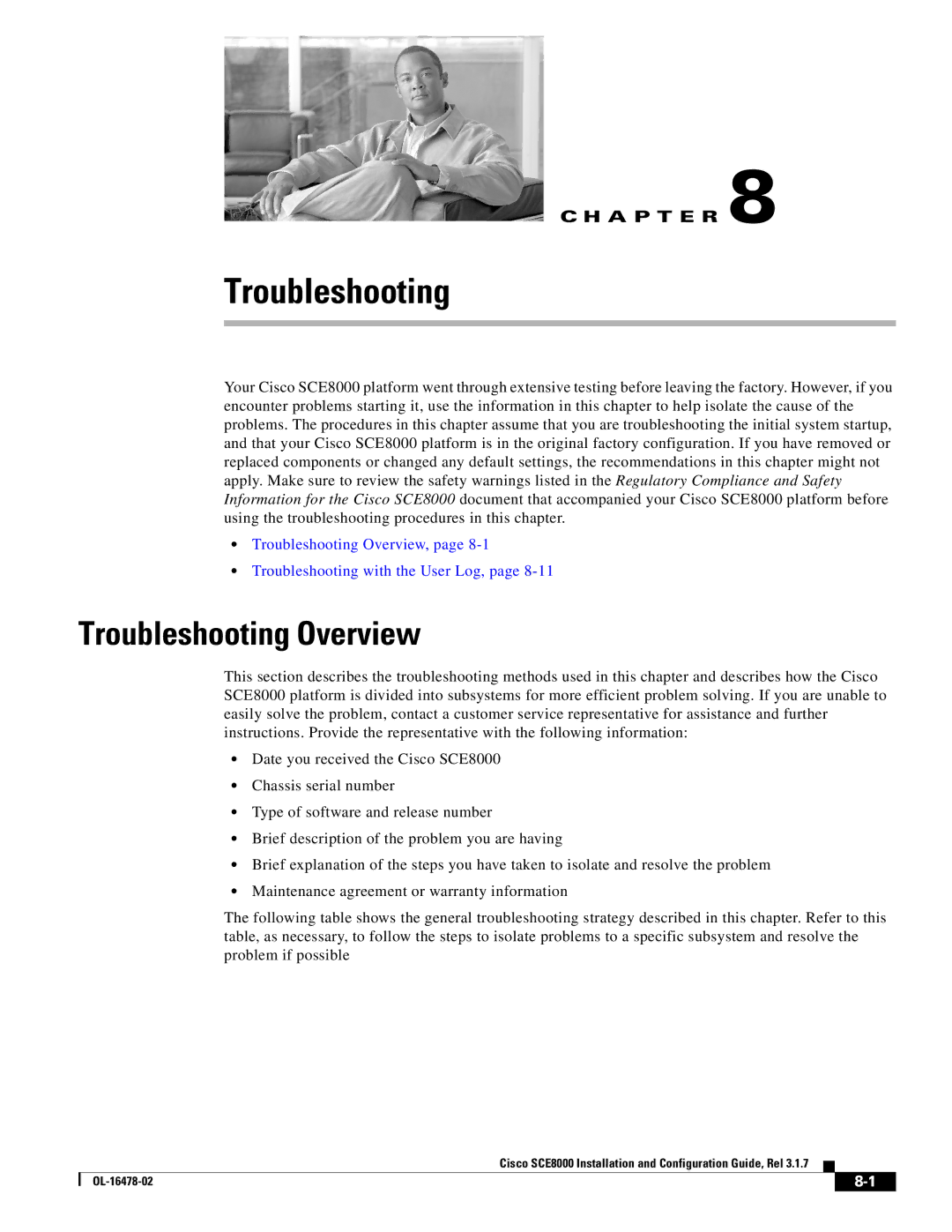 Cisco Systems SCE8000 manual Troubleshooting Overview 