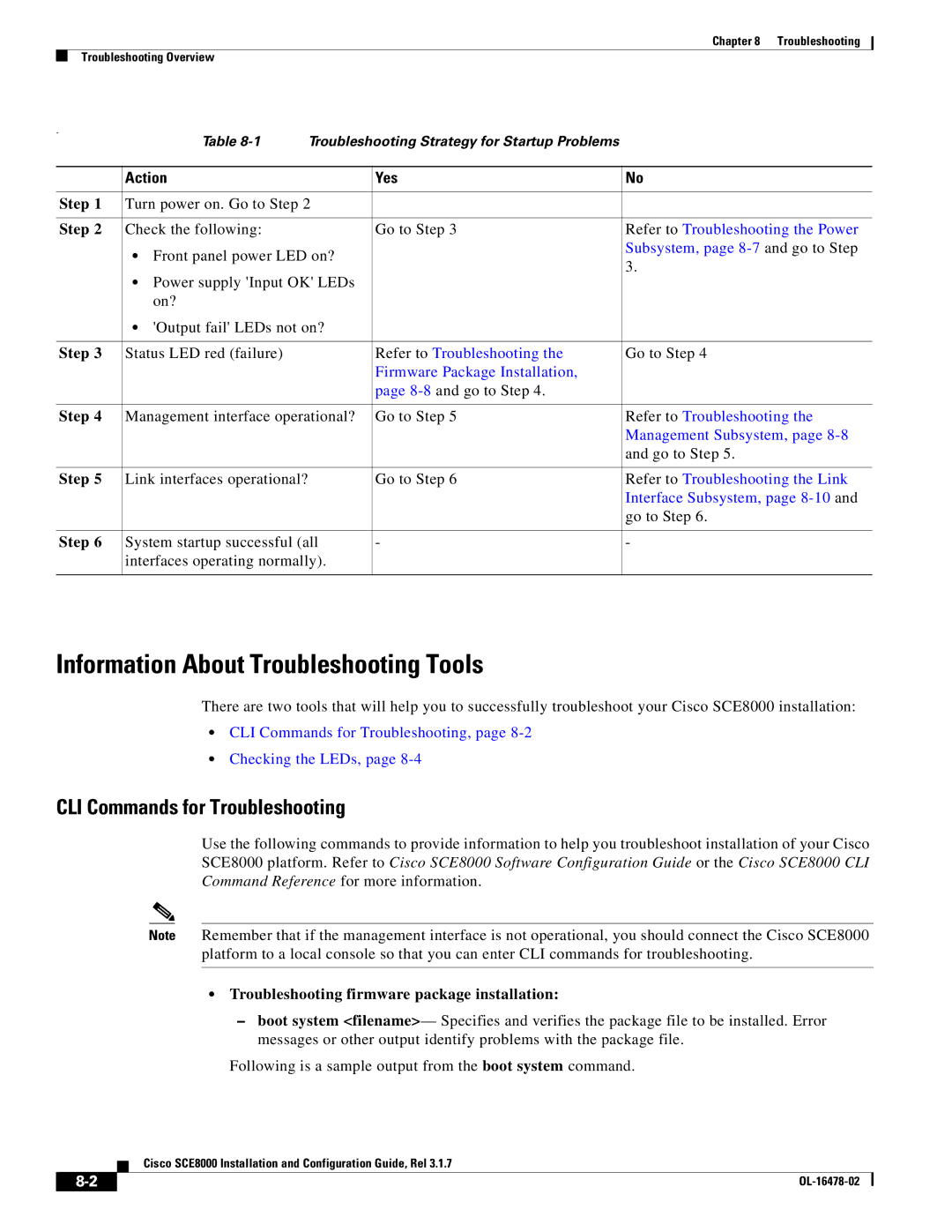 Cisco Systems SCE8000 manual Information About Troubleshooting Tools, CLI Commands for Troubleshooting, Action Yes, Step 