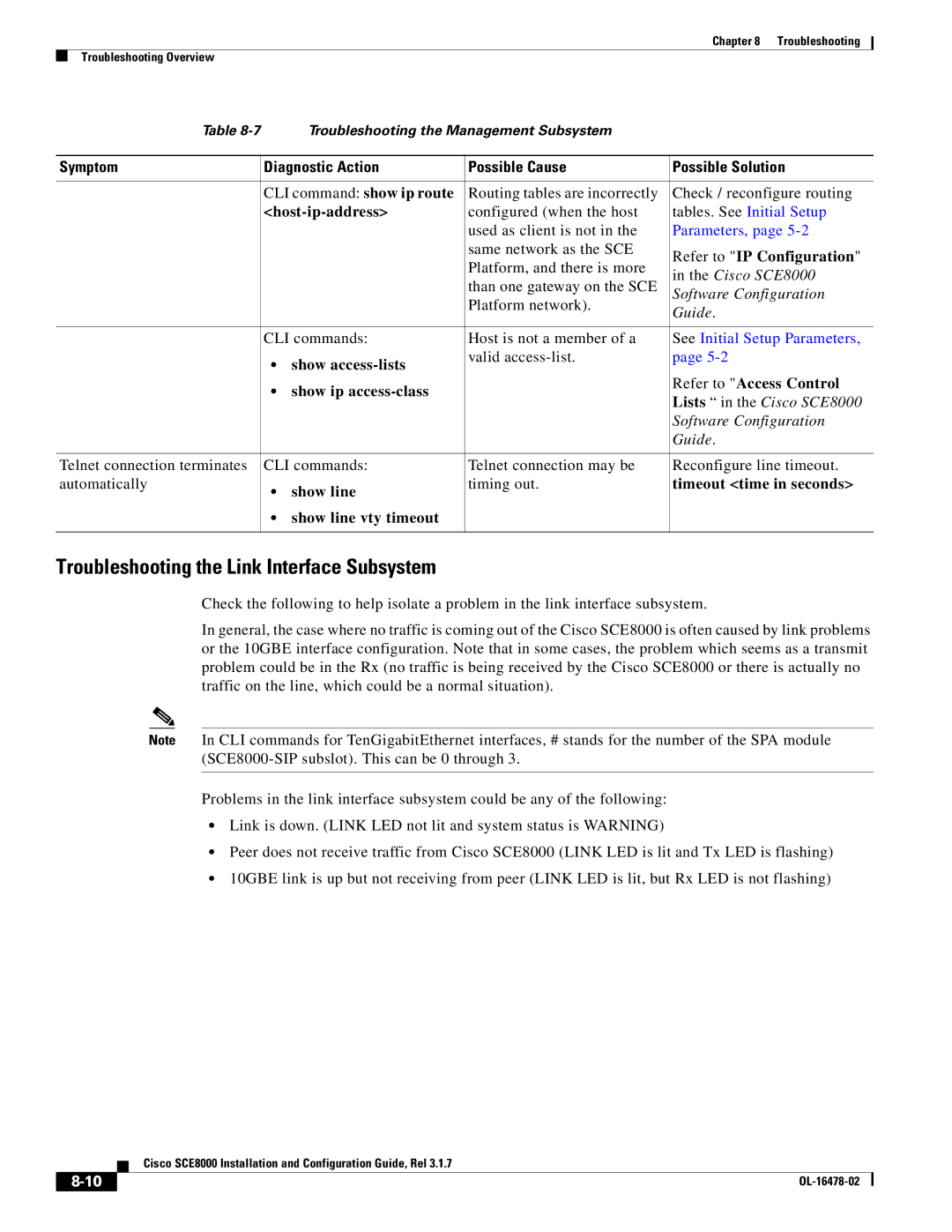 Cisco Systems SCE8000 manual Troubleshooting the Link Interface Subsystem 