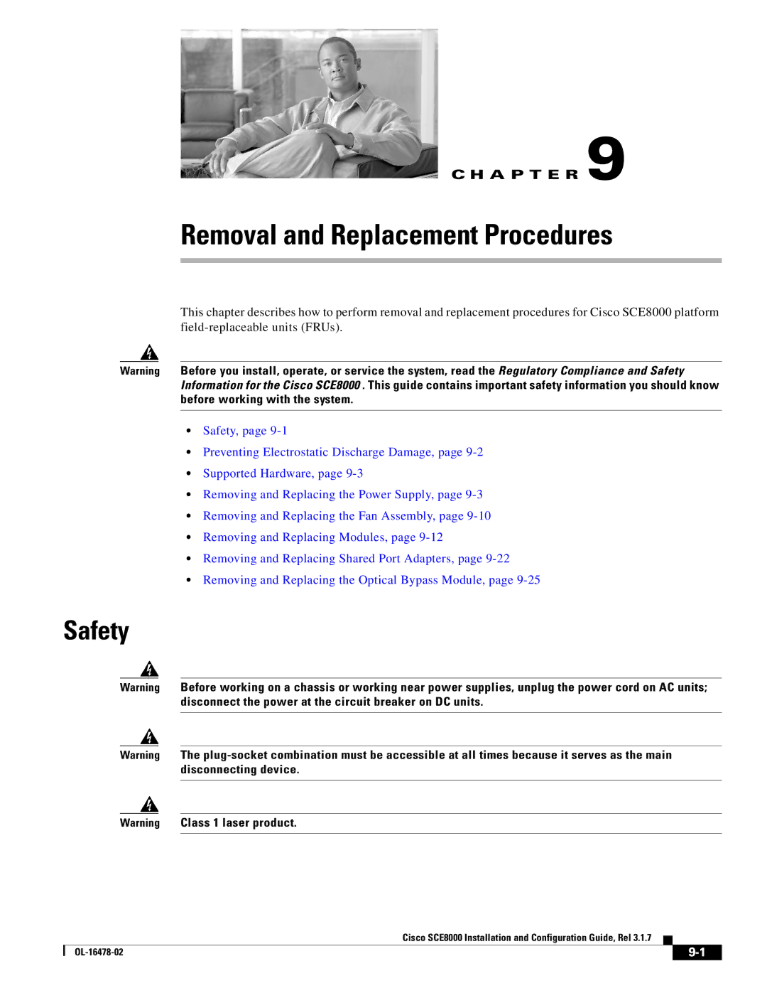 Cisco Systems SCE8000 manual Removal and Replacement Procedures, Safety 