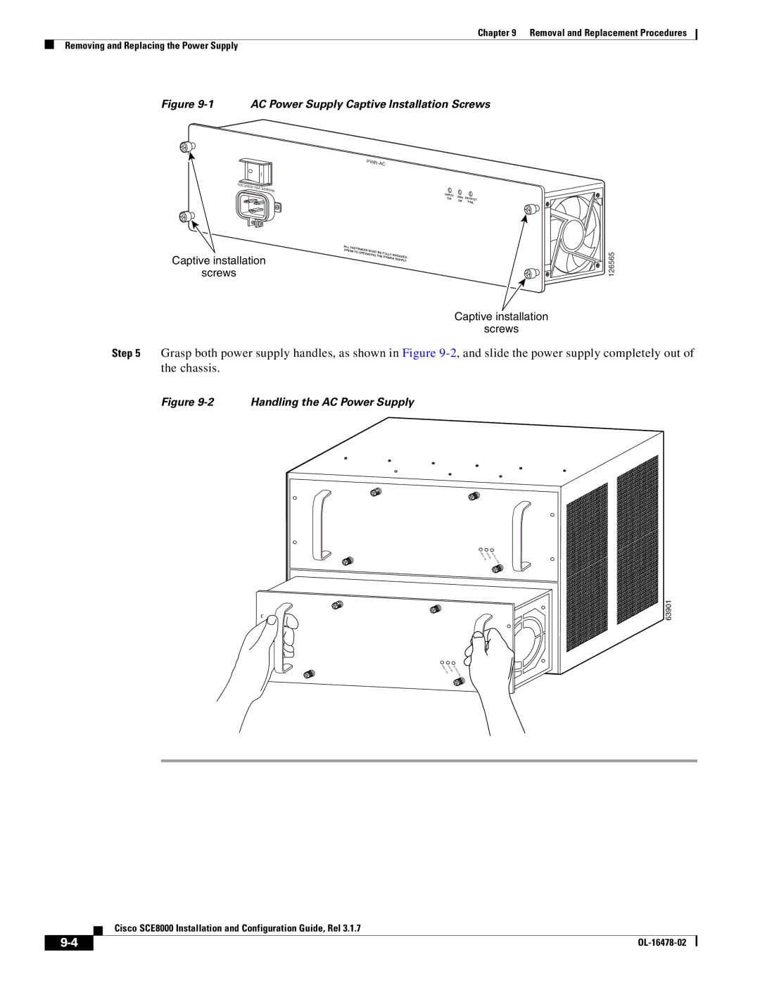 Cisco Systems SCE8000 manual AC Power Supply Captive Installation Screws 