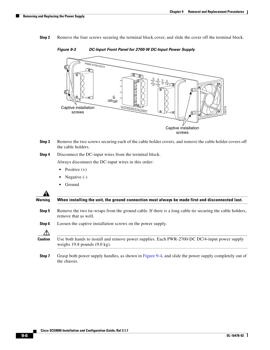 Cisco Systems SCE8000 manual DC-Input Front Panel for 2700-W DC-Input Power Supply 