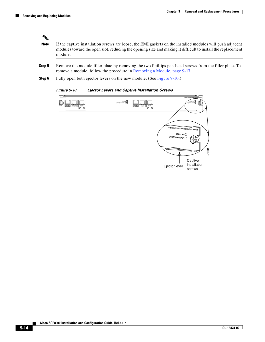 Cisco Systems SCE8000 manual Ejector Levers and Captive Installation Screws 