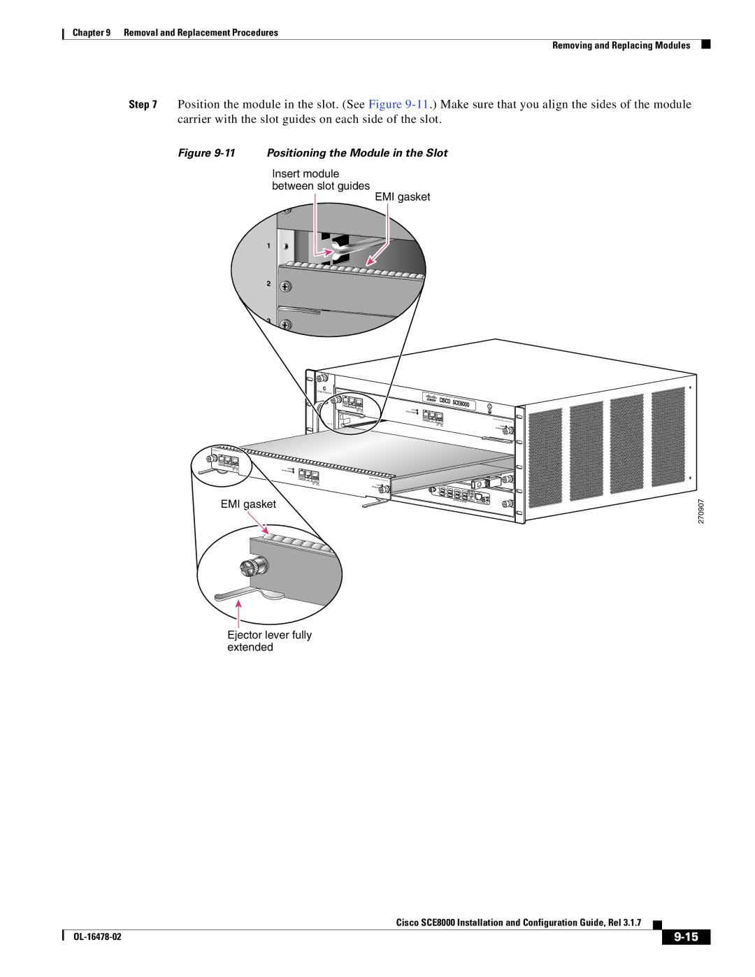 Cisco Systems SCE8000 manual Positioning the Module in the Slot 