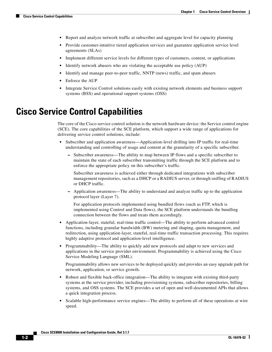 Cisco Systems SCE8000 manual Cisco Service Control Capabilities 