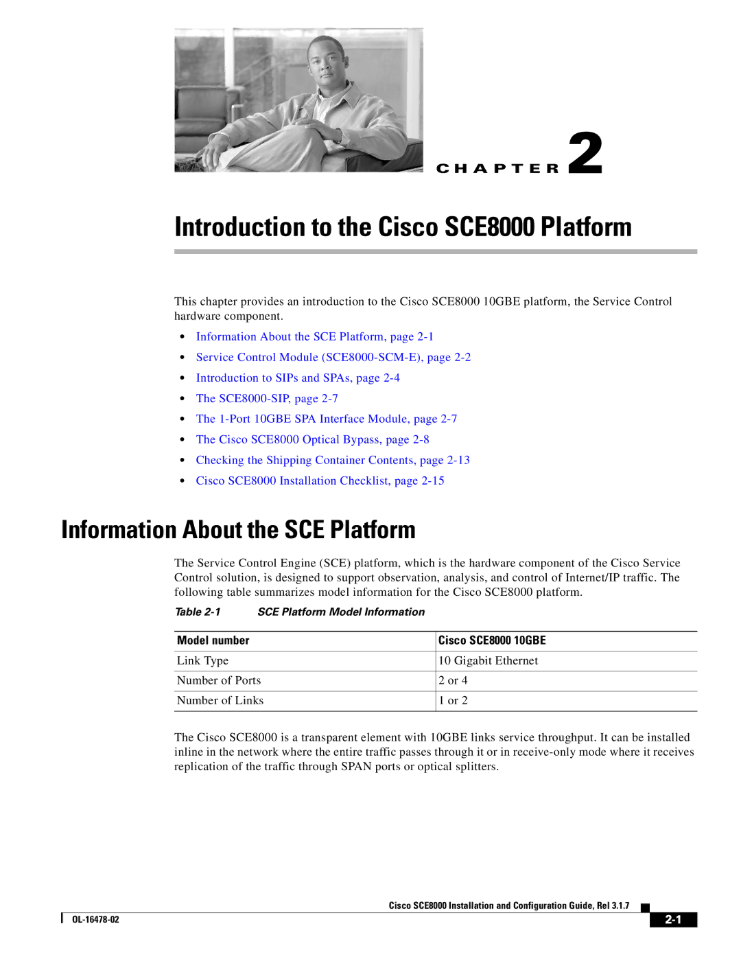 Cisco Systems manual Information About the SCE Platform, Model number Cisco SCE8000 10GBE 