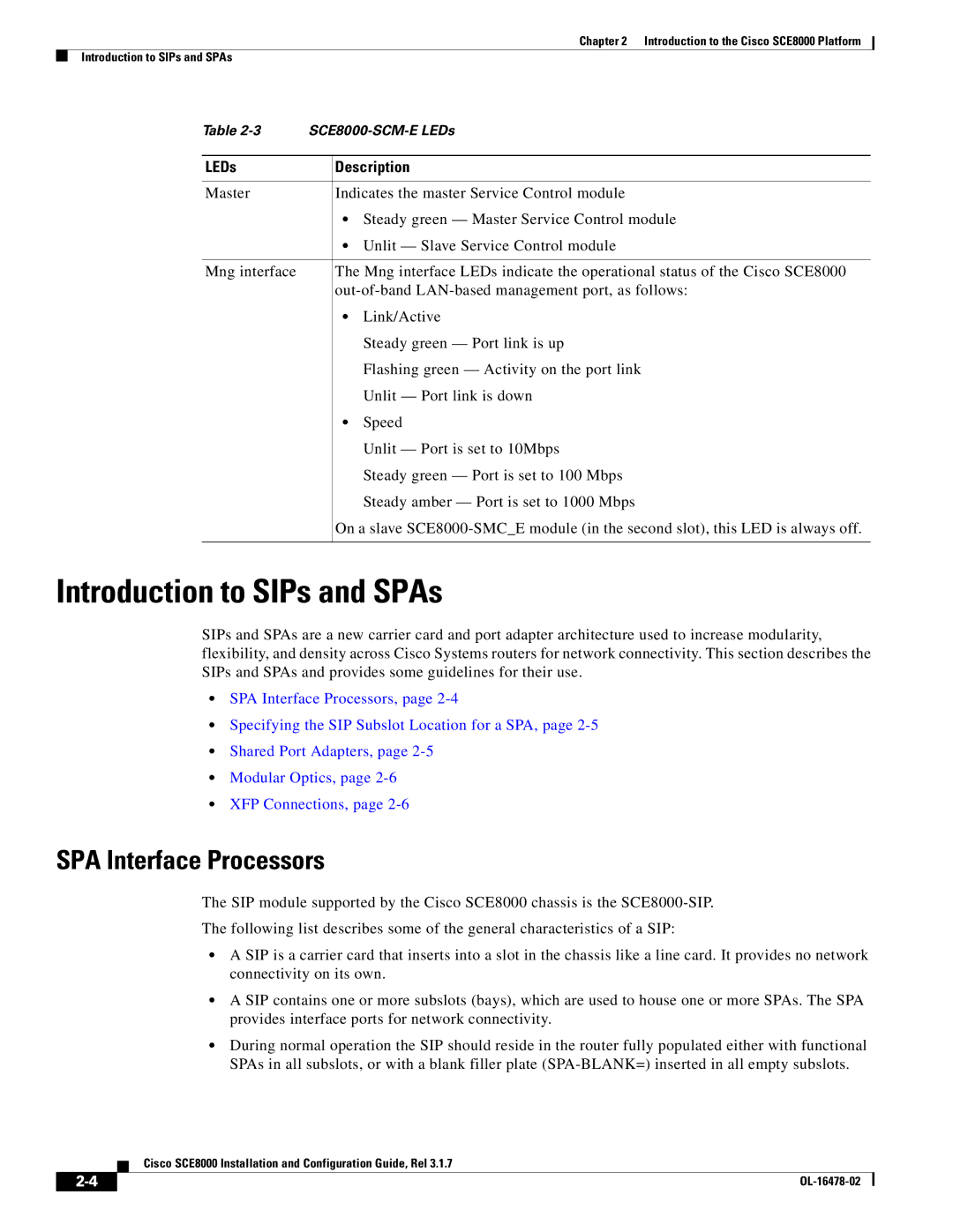 Cisco Systems SCE8000 manual Introduction to SIPs and SPAs, SPA Interface Processors 