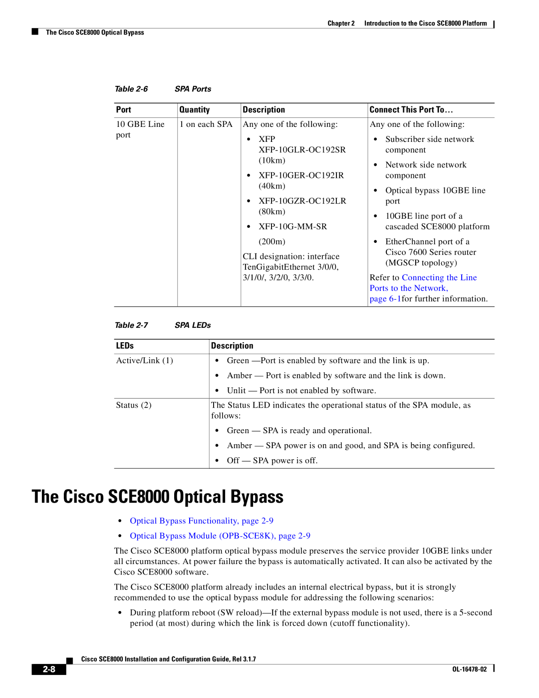 Cisco Systems manual Cisco SCE8000 Optical Bypass, Port Quantity Description Connect This Port To… 