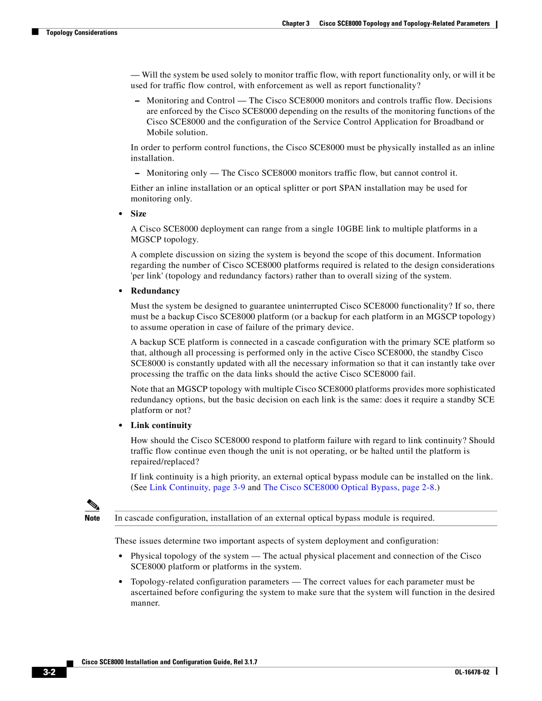 Cisco Systems SCE8000 manual Size, Redundancy, Link continuity 