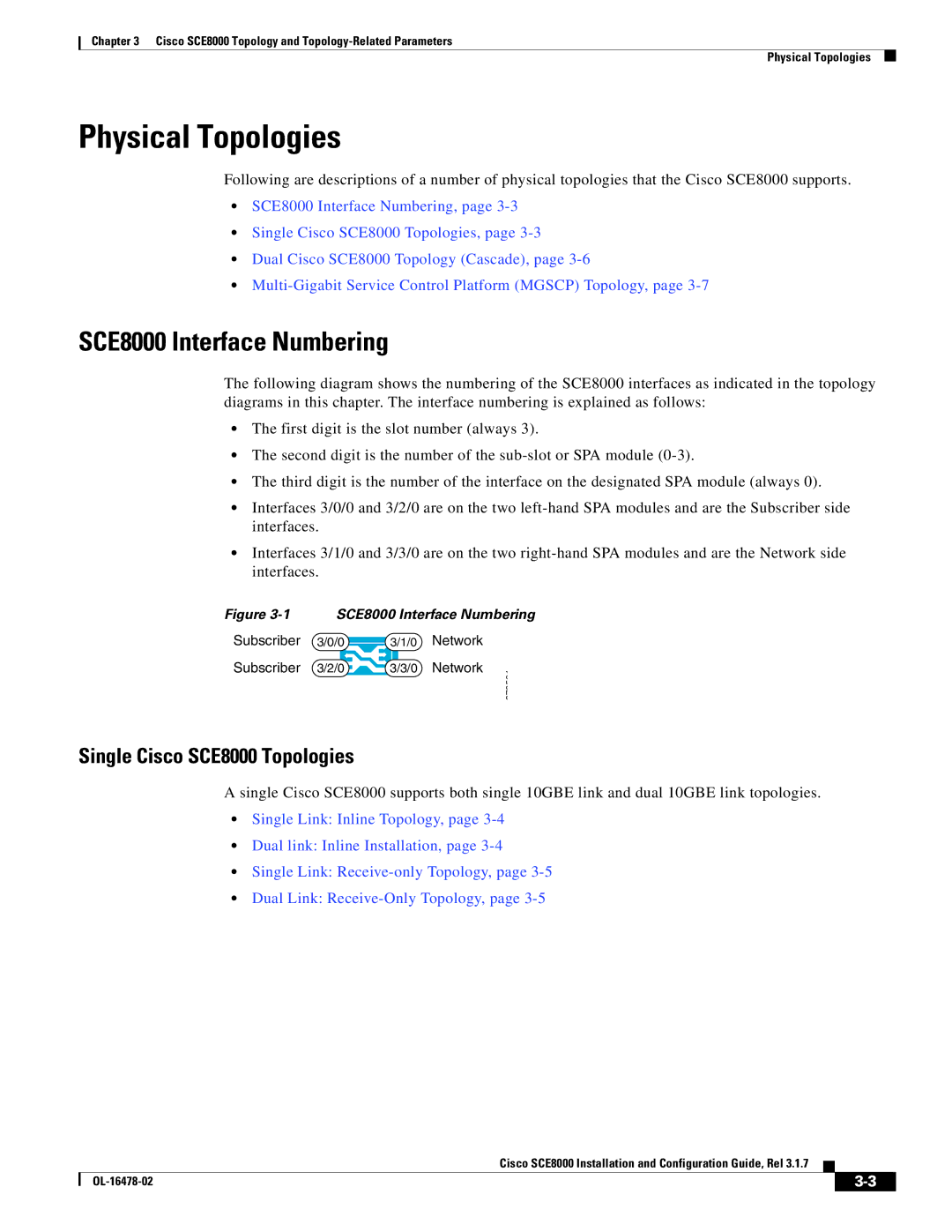 Cisco Systems manual Physical Topologies, SCE8000 Interface Numbering, Single Cisco SCE8000 Topologies 