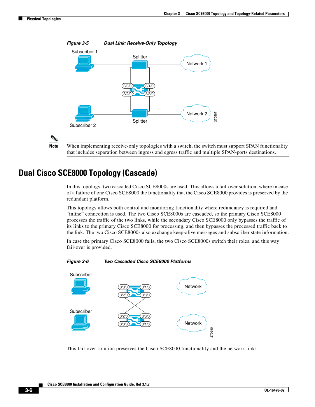 Cisco Systems manual Dual Cisco SCE8000 Topology Cascade, Dual Link Receive-Only Topology 