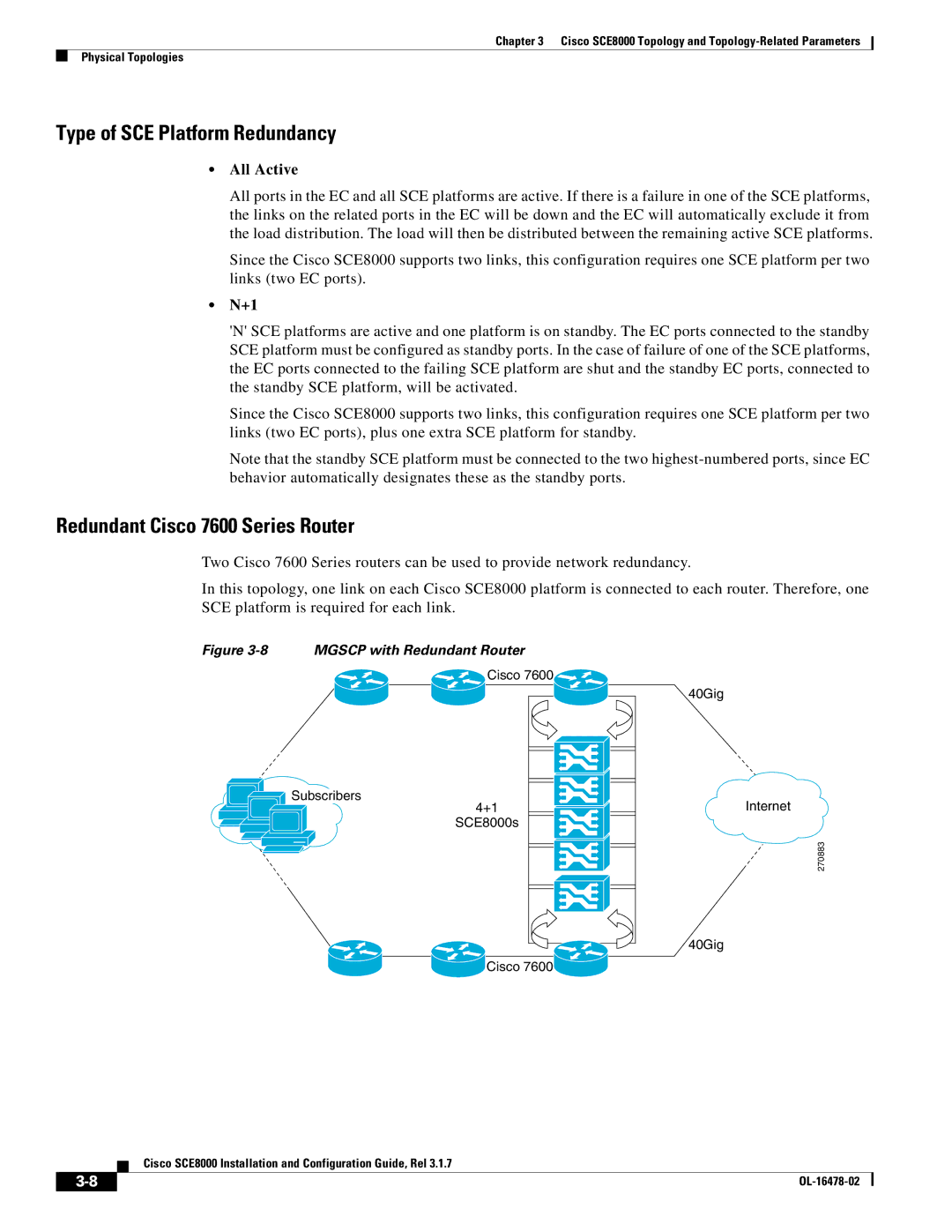 Cisco Systems SCE8000 manual Type of SCE Platform Redundancy, Redundant Cisco 7600 Series Router, All Active 