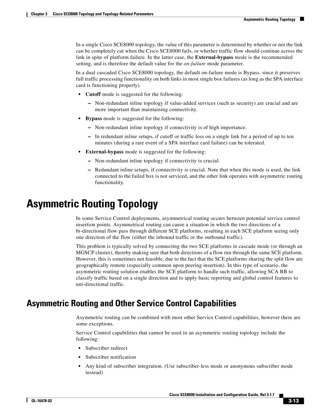 Cisco Systems SCE8000 manual Asymmetric Routing Topology, Asymmetric Routing and Other Service Control Capabilities 