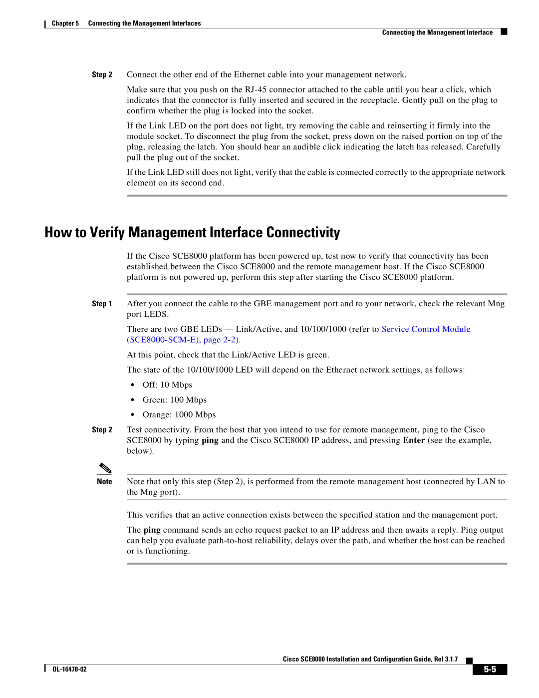 Cisco Systems SCE8000 manual How to Verify Management Interface Connectivity 