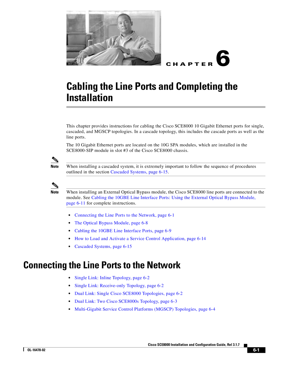 Cisco Systems SCE8000 manual Cabling the Line Ports and Completing Installation, Connecting the Line Ports to the Network 