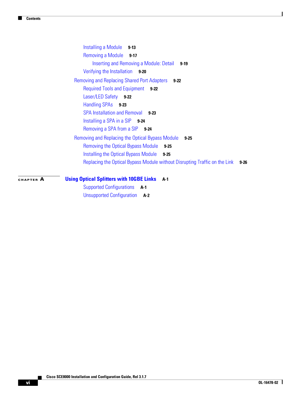 Cisco Systems SCE8000 manual Removing and Replacing the Optical Bypass Module 