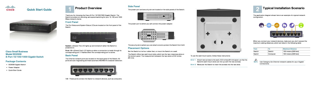Cisco Systems SD2008 quick start Product Overview, Typical Installation Scenario, Quick Start Guide, Package Contents 