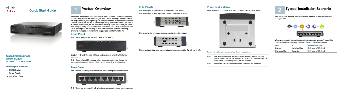 Cisco Systems SD208 quick start Product Overview, Typical Installation Scenario, Quick Start Guide, Package Contents 