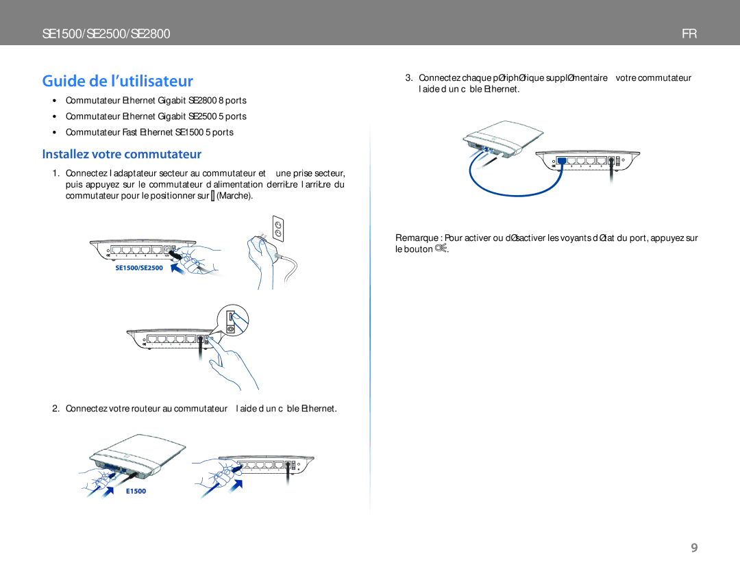 Cisco Systems SE2800, SE2500, SE1500NP manual do utilizador Guide de l’utilisateur, Installez votre commutateur 