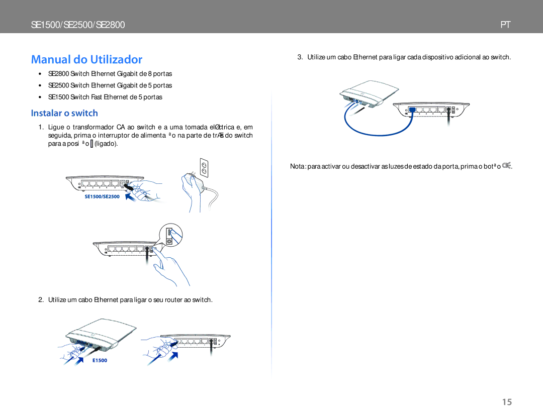 Cisco Systems SE2800, SE2500, SE1500NP manual do utilizador Manual do Utilizador, Instalar o switch 