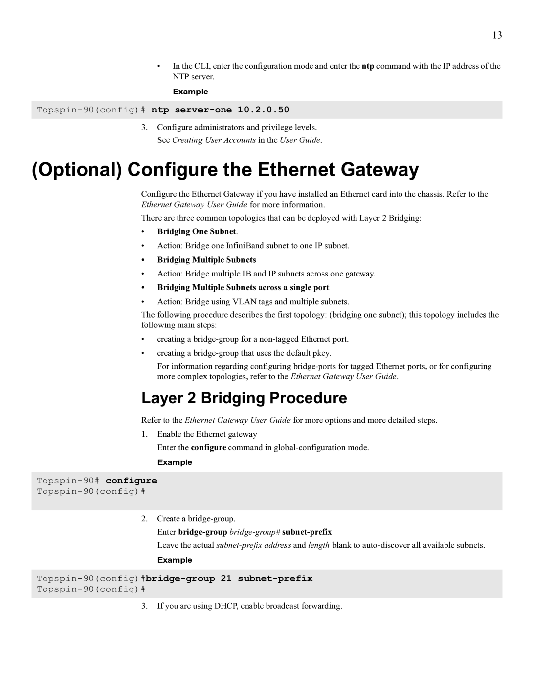 Cisco Systems SFS 3001 quick start Optional Configure the Ethernet Gateway, Layer 2 Bridging Procedure 