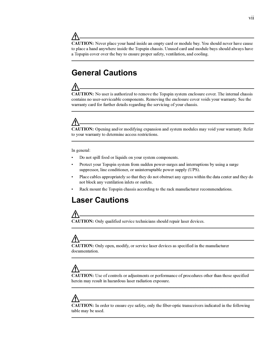 Cisco Systems SFS 3001 quick start General Cautions, Laser Cautions 