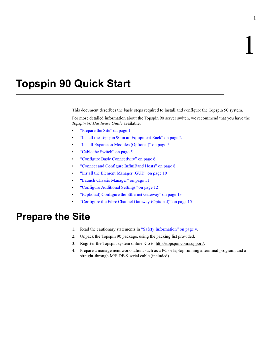 Cisco Systems SFS 3001 quick start Topspin 90 Quick Start, Prepare the Site 