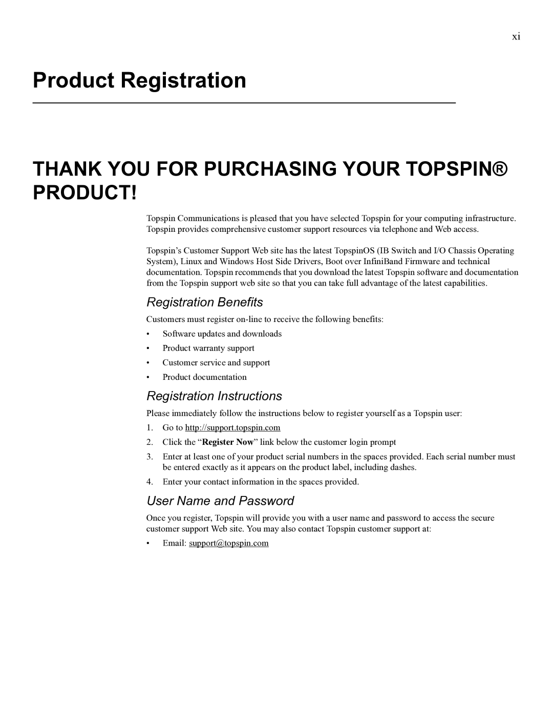 Cisco Systems SFS 3012 manual Product Registration, Thank YOU for Purchasing Your Topspin Product 