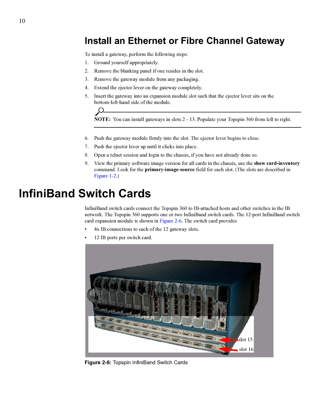 Cisco Systems SFS 3012 manual InfiniBand Switch Cards, Install an Ethernet or Fibre Channel Gateway 