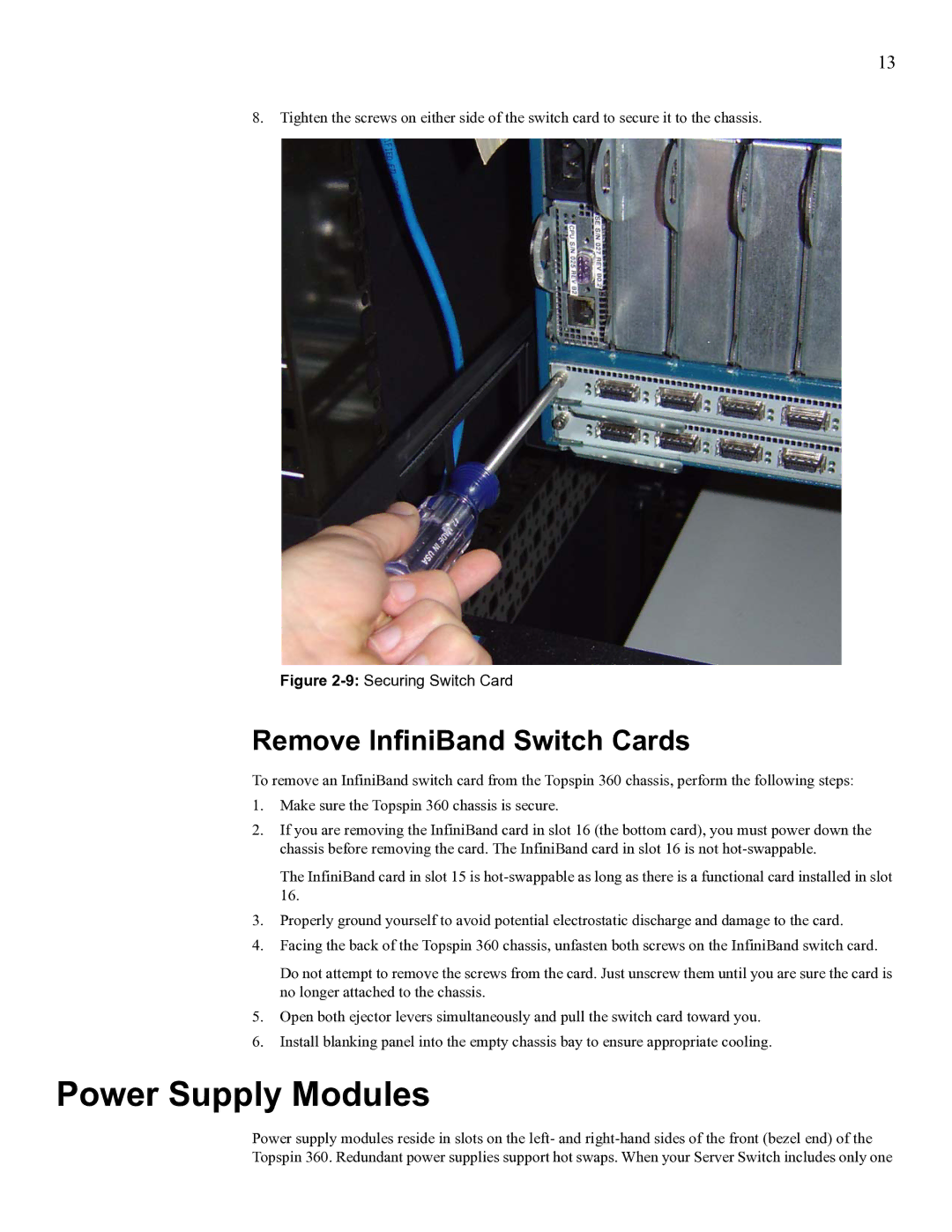 Cisco Systems SFS 3012 manual Power Supply Modules, Remove InfiniBand Switch Cards 