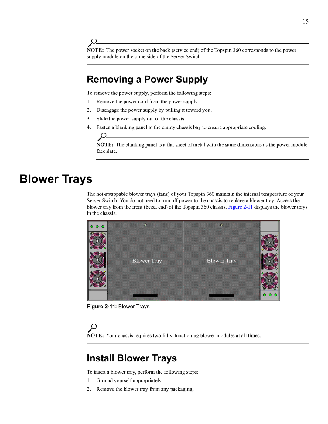 Cisco Systems SFS 3012 manual Removing a Power Supply, Install Blower Trays 