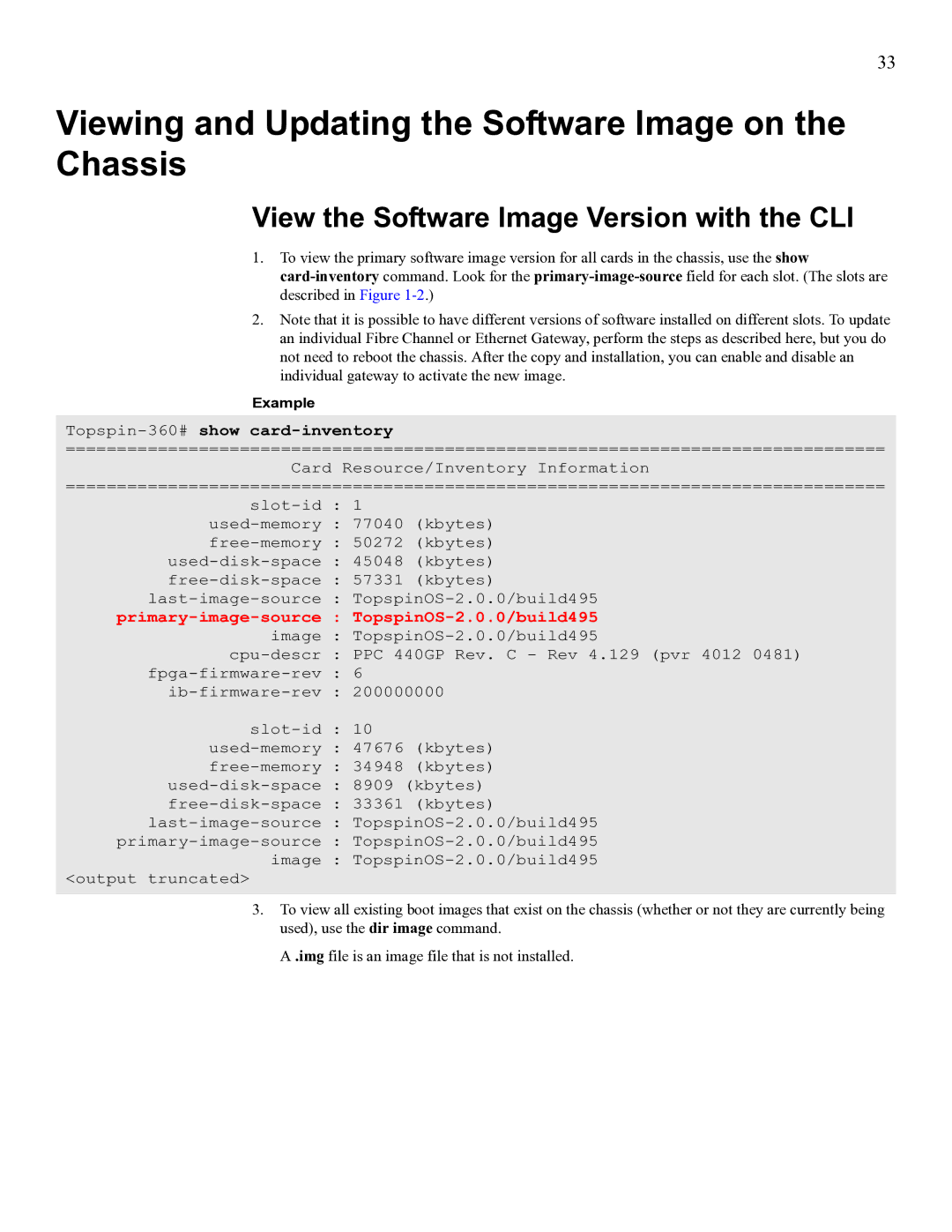 Cisco Systems SFS 3012 manual Viewing and Updating the Software Image on the Chassis 